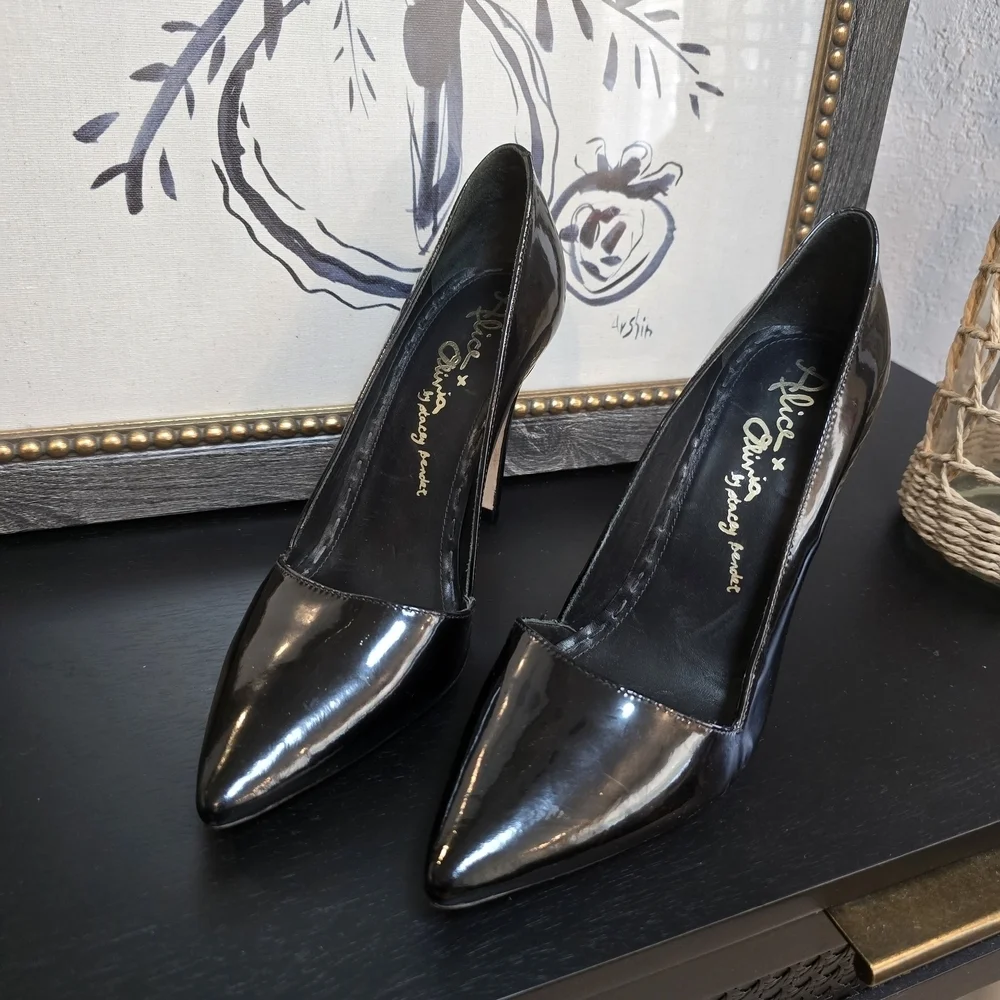 Alice & Olivia by Stacey Bendet Pointed Patent Leather Heels Shoes 38.5 Brasil